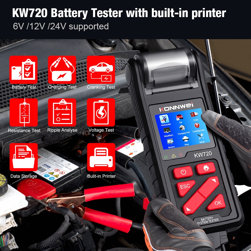 KONNWEI KW720 6V/12V/24V Motorcycle Car Truck Battery Te