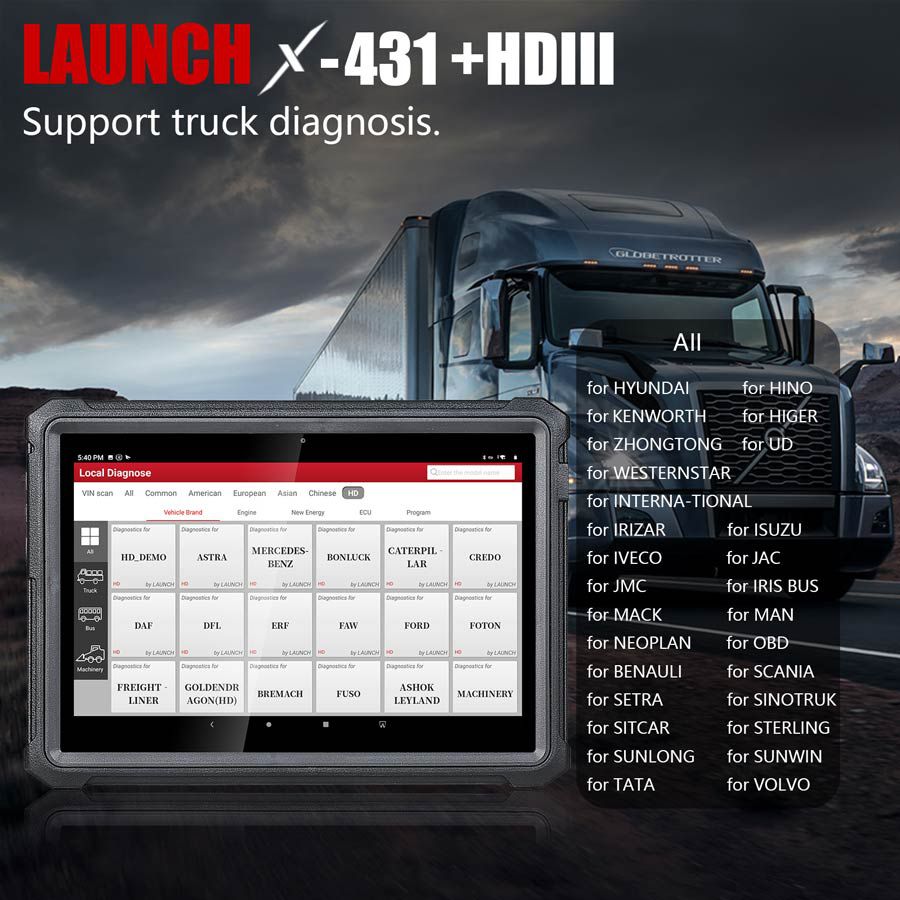 Original Launch X431 V+ HD3 Wifi/Bluetooth Heavy Duty Tr