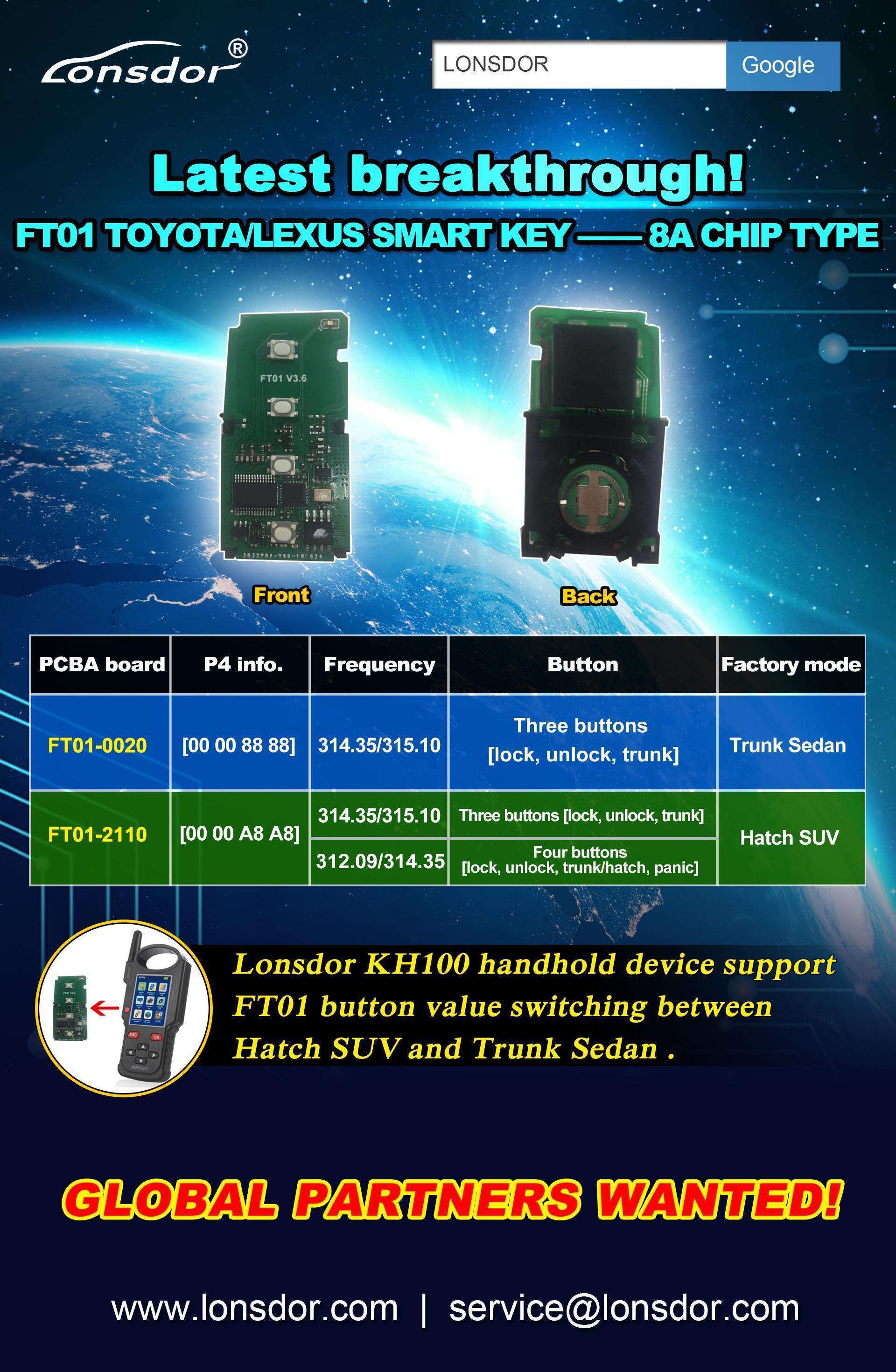 Lonsdor FT01 Series Smart Key for Toyota/Lexus