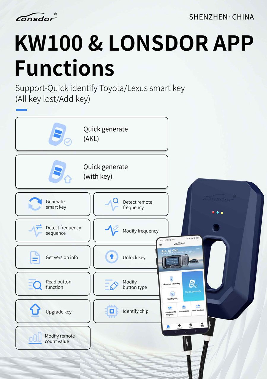 Lonsdor KW100 Bluetooth Smart Key Generator