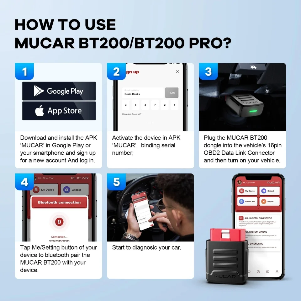 MUCAR BT200 PRO OBD2 Scanner