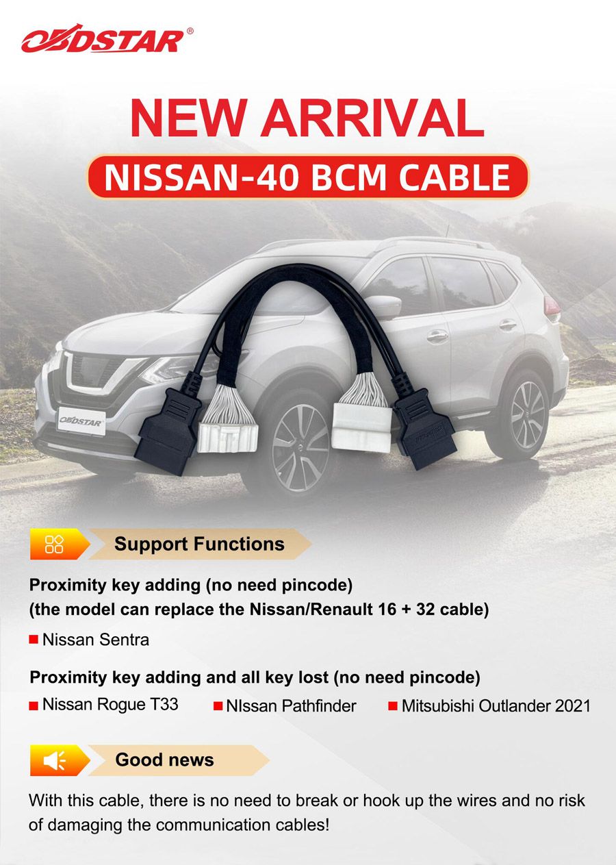 OBDSTAR NISSAN-40 BCM Cable for X300 DP PLUS/ X300 PRO4/ X300 DP Key Master