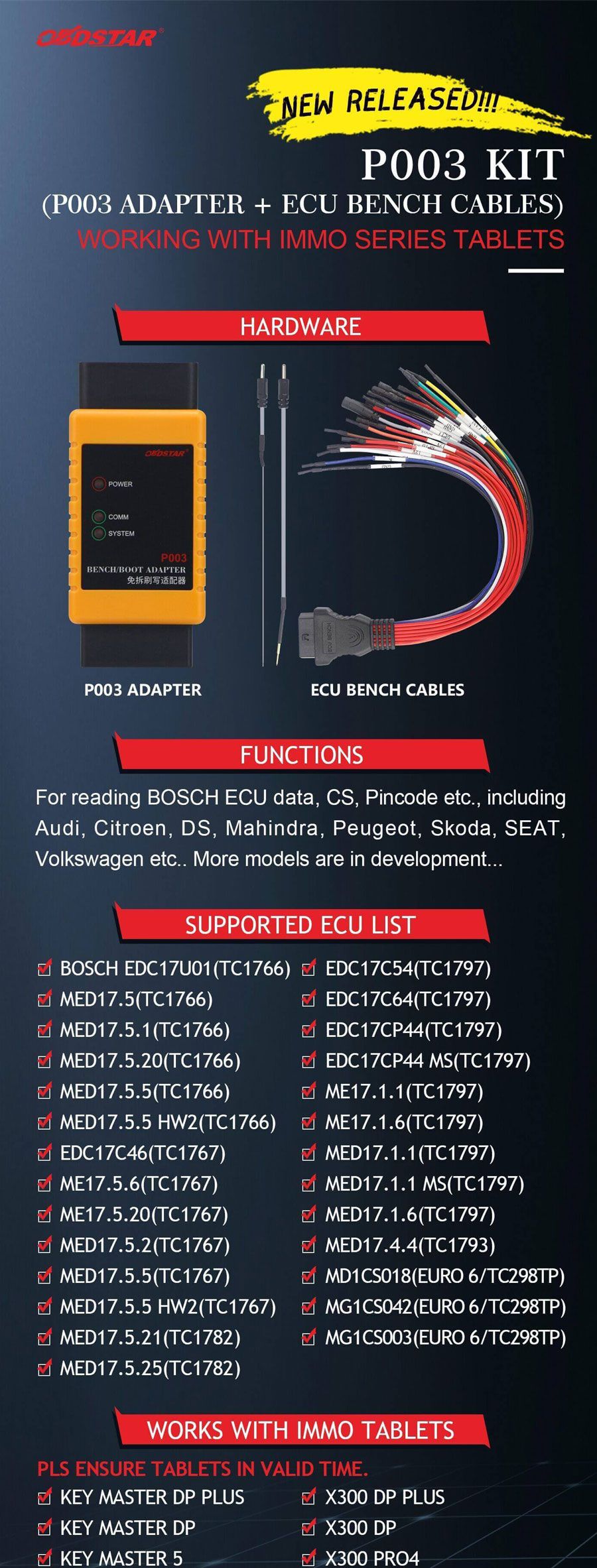 OBDSTAR P003 KIT P003 Adapter 