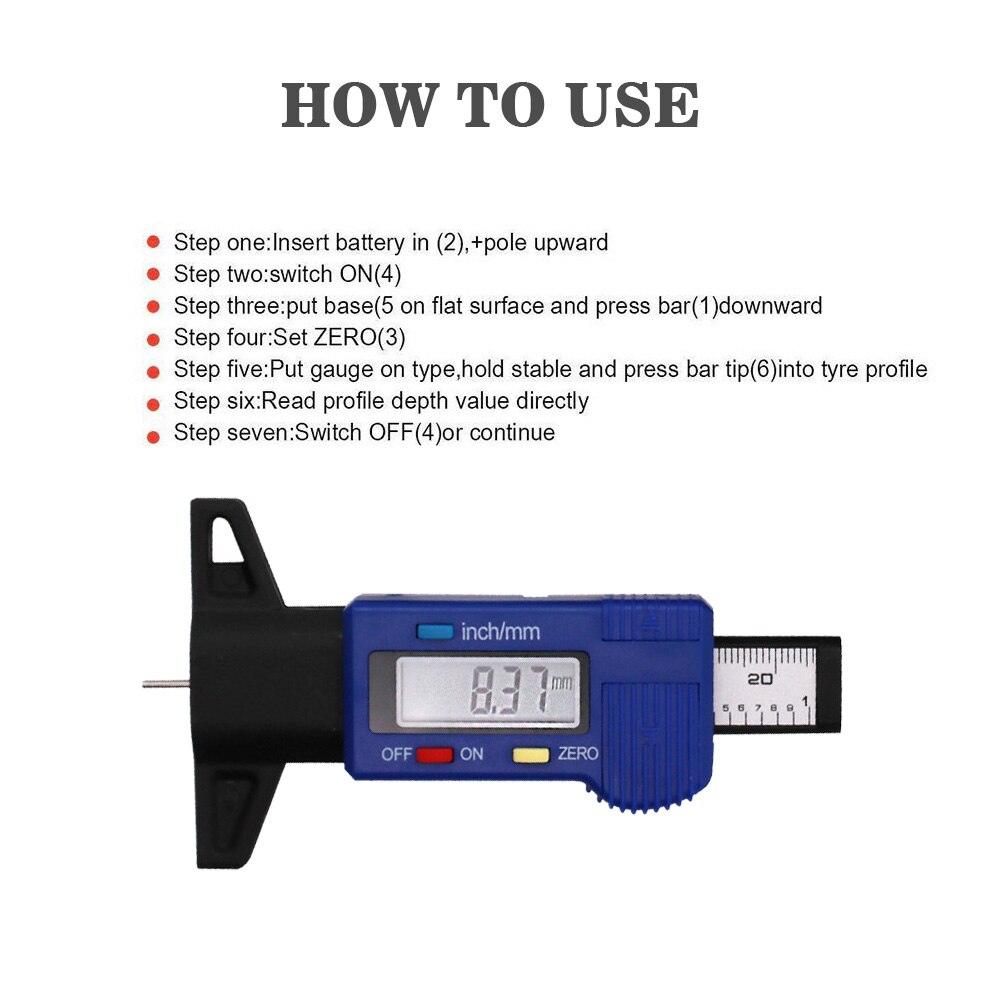 Digital Car Tyre Tire Tread Depth Gauge