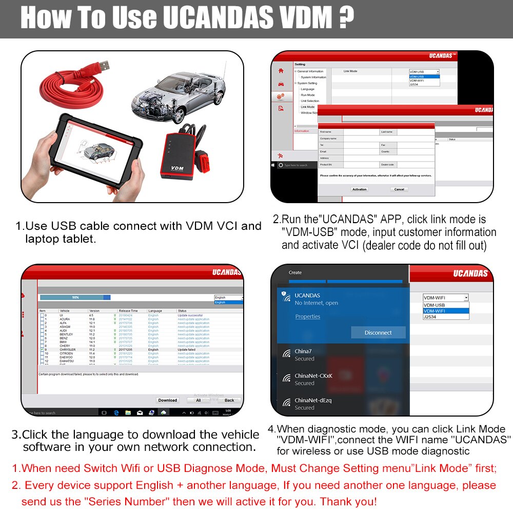 UCANDAS VDM WIFI Full System OBD2 Scanner