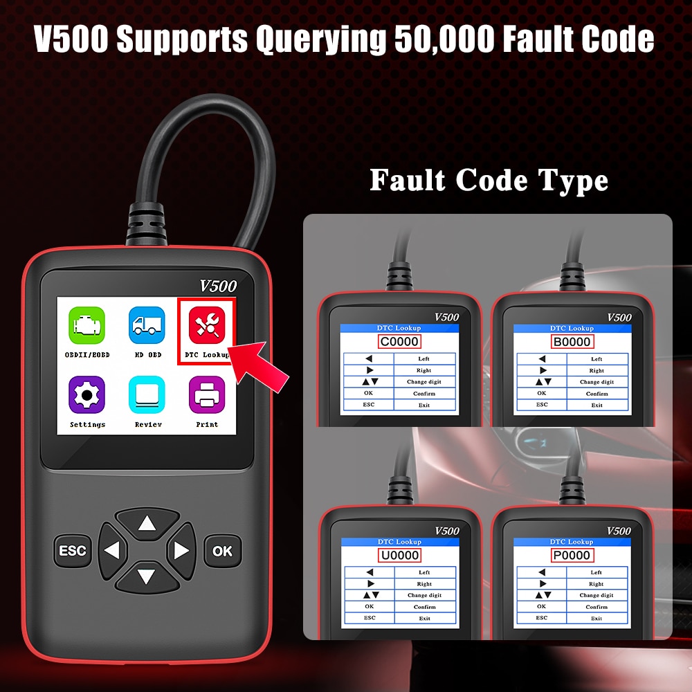 12V/24V V500 OBD2 Engine J1939 J1587 J1708 Code Reader 