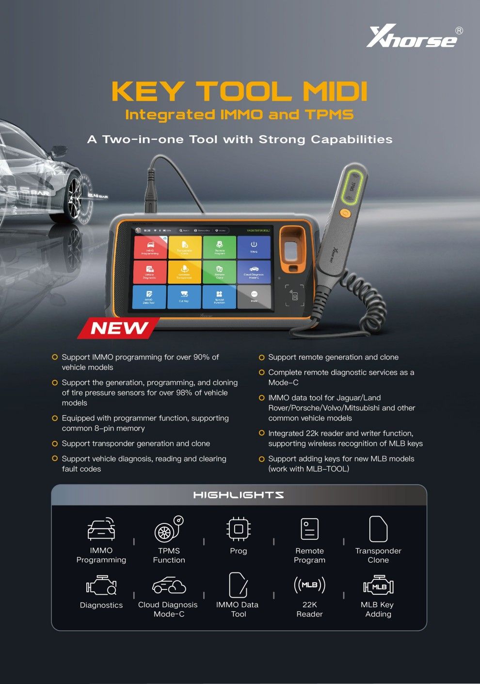 Xhorse Key Tool MIDI Basic Version – Integrated IMMO and TPMS