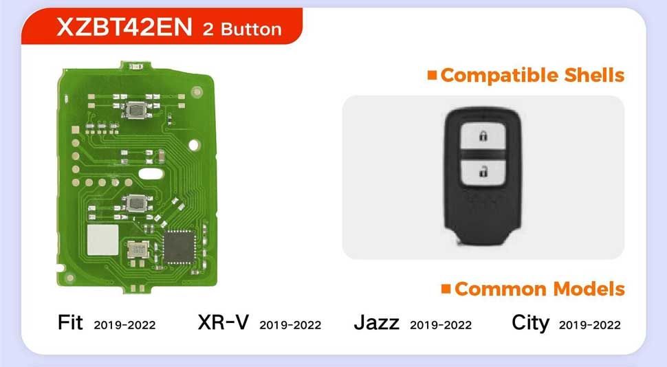 XHORSE XZBT42EN 2 Button HON.D Special PCBs for Honda Fit 2019-2022 XR-V 2018-2022 Jazz 2019-2022 City 2019-2022 5pcs/lot