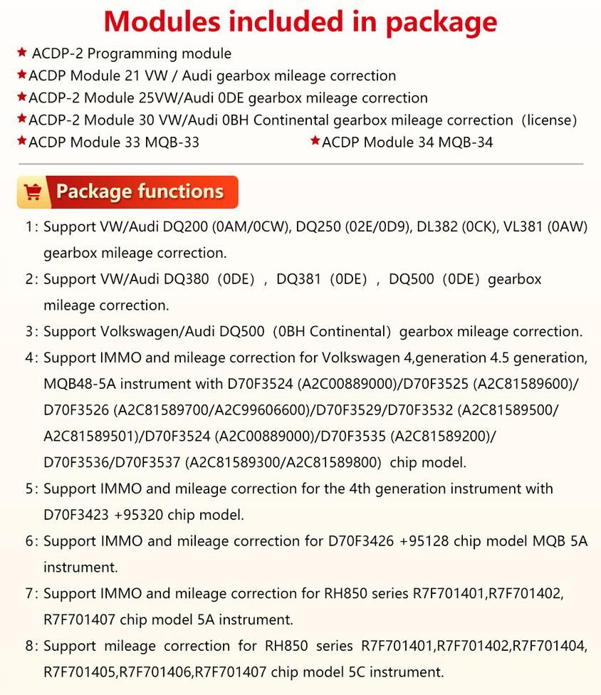 Yanhua ACDP-2 VW/Audi TCU/ODO Mileage Package with Module 21/25/30/33/34 for VW/Audi Gearbox and Cluster Mileage